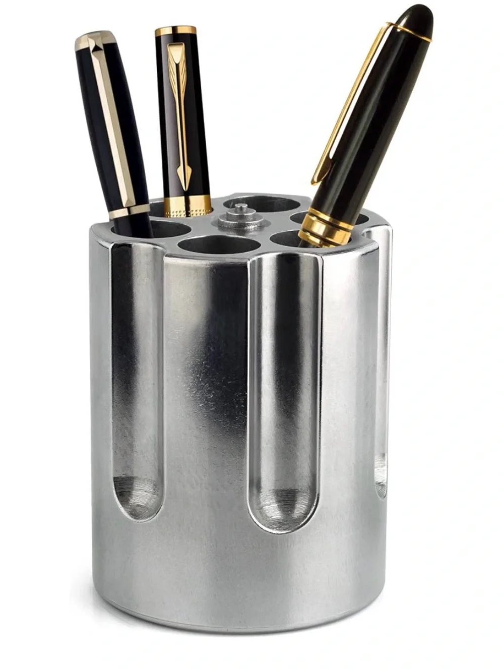 Silver Gun Cylinder Pen Holder - Novelty Desk Organizer